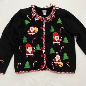 Vintage Berek Christmas Sweater Santa Cardigan Candy Cane
